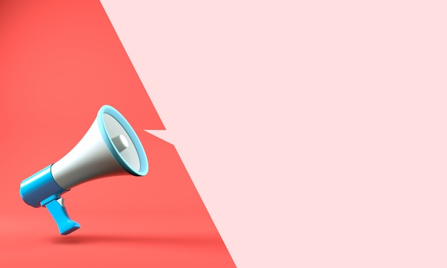 3D render megafone com fundo de bolha do discurso