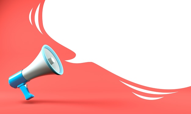 3D render megafone com fundo de bolha do discurso