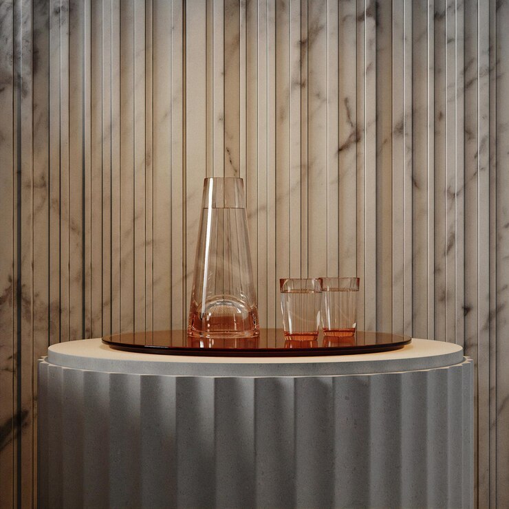 Foto 3d render mesa circular de mármol aislada sobre fondo gris fondo del producto