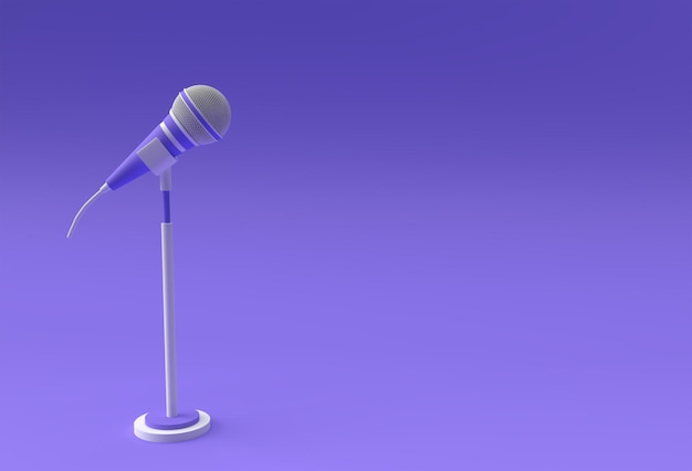 3D Render Micrófono retro en pierna corta y stand modelo de premio de música plantilla karaoke radio y equipo de sonido de estudio de grabación