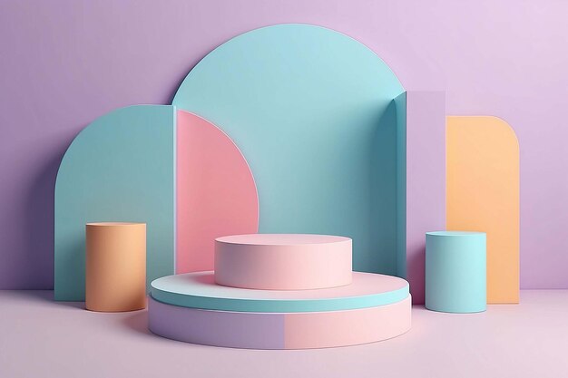 3D Render Minimal Realista pastel Display Podium para Produto Mock up ou Cosméticos Apresentação em pastel colorido Estúdio Cilindro pedestal vitrine cena formas geométricas fundo