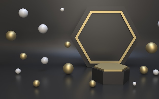 3D Render Minimalist Black Gold Podium für die Produktanzeige