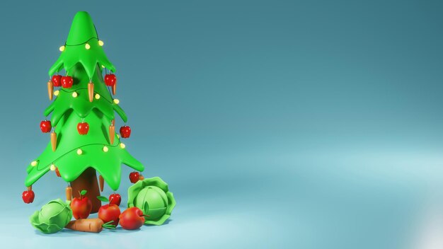 3D-Render mit Weihnachtsbaum und Geschenken auf blauem Hintergrund für das neue Jahr