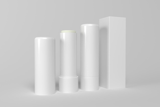 3d render mockup volando vacío embalaje blanco lápiz labial o bálsamo para los labios