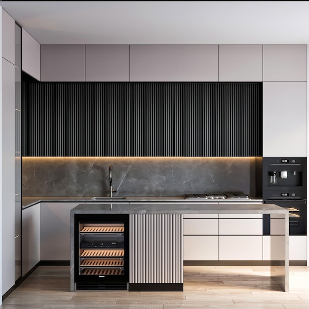 3D-Render moderne Luxus-Küchenmöbel Innenarchitektur