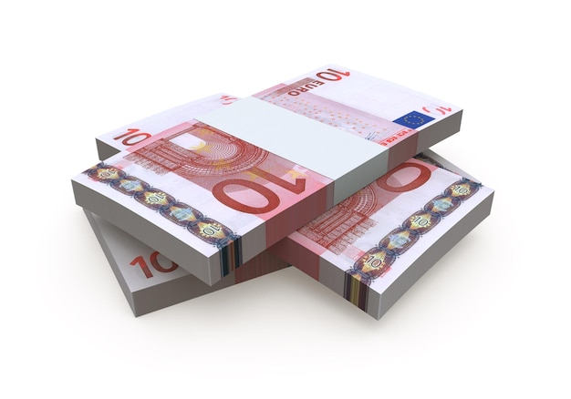 3d render moneda de billetes de 10 euros (trazado de recorte)
