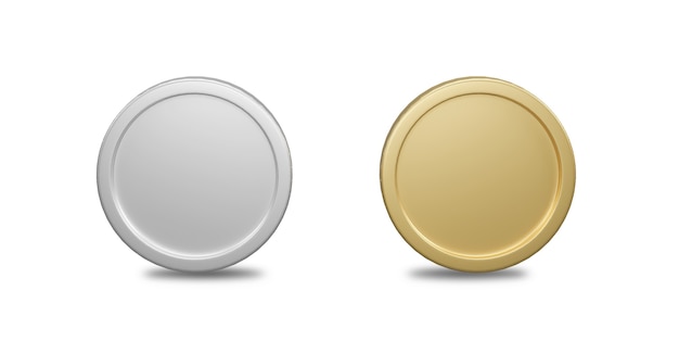 3d render monedas de oro y plata aislado sobre un fondo blanco.