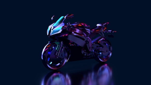 3d render motocicleta neón color brillante púrpura rosa azul