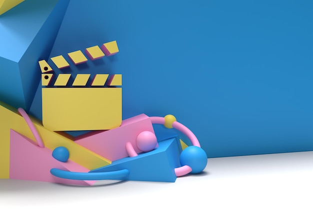 3D Render Movie Maker - Clapper Board Icon mit Platz für Ihren Text 3D Illustration Design.