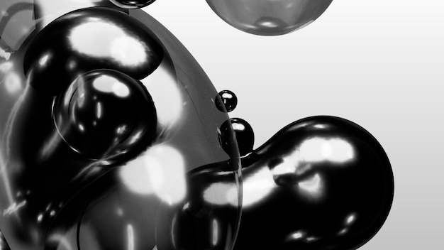 3d render movimiento diseño papel pintado animación negocio presentación monocromo gris blanco metaball gris líquido agua jabonoso mercurio burbuja metasfera pelota plata metal transición deformación metaverso