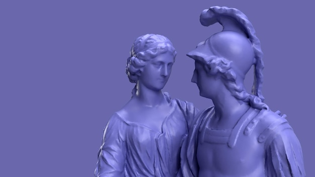 3d render Muy Peri color violeta amor relación mujer con hombre estatuas