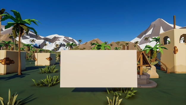 Foto 3d render niedriger polygon-hintergrund mit mock-up-landschafts-canva-landschaft