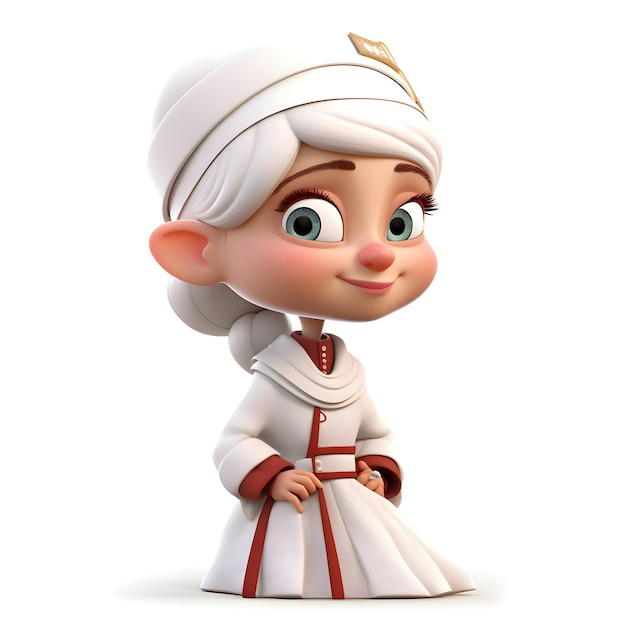 3D Render de niña india con vestido blanco y turbante