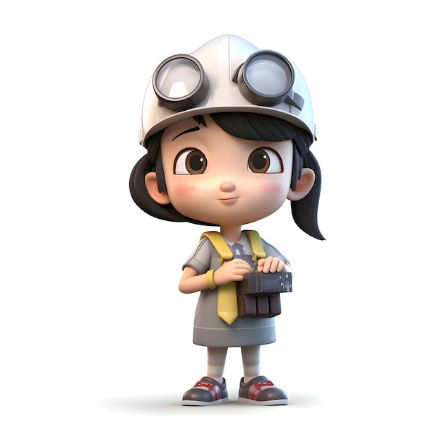 3D Render de una niña con sombrero de piloto y casco