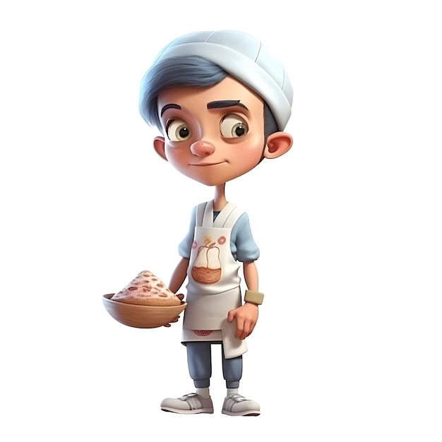 3D Render de un niño con gorro de chef y delantal