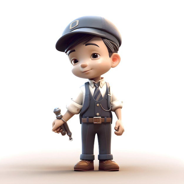 3D Render de un niño pequeño con uniforme de fontanero