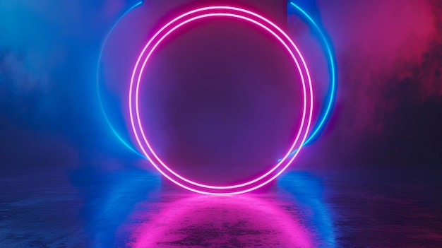 3d render nube abstracta iluminada con anillo de luz de neón en el cielo nocturno oscuro forma geométrica brillante marco redondo