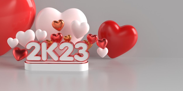 3D render Número de 2023 año nuevo color rojo, colores blancos