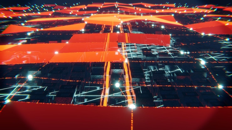 Foto 3d render obra de arte visuales fantástica animación futurisc con luces concepto dinámico y surrealista