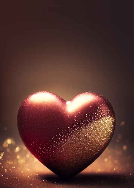 3D Render Of Shiny Copper Glittery Heart Shape auf Sparkle Light Background 3D Render