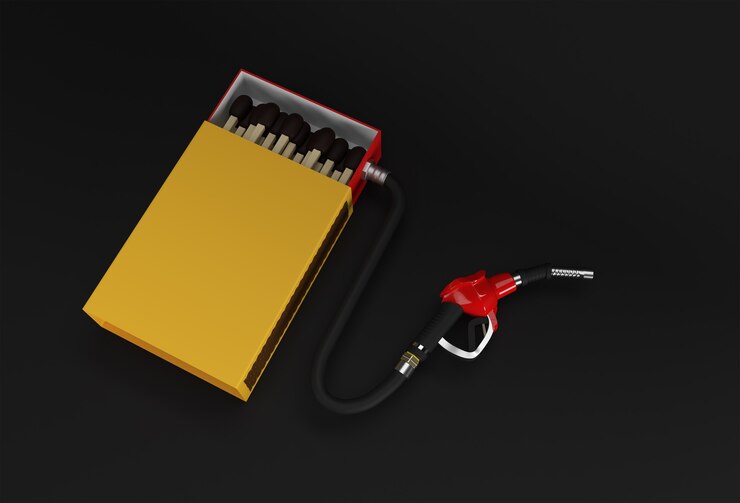 Foto 3d render opened blank matchbox mockup com bocal da bomba de combustível isolado na cor de fundo