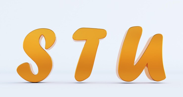 Foto 3d render de oro stu letras aisladas sobre fondo blanco, concepto de educación. uti