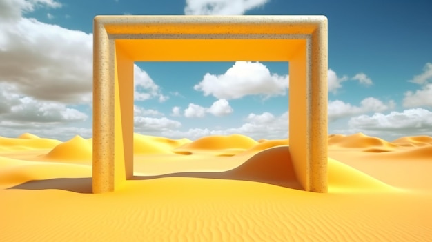 3D render paisagem surrealista do deserto com nuvens brancas