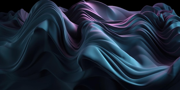3D render papel de parede abstrato moderno com filme translúcido curvilíneo azul escuro rosa violeta ruffles camadas e dobras Fundo de moda Aroma de óleo essencial de ervas bootle e folha Generative Ai