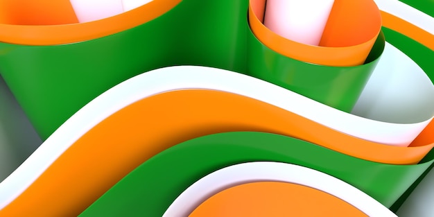 3D render papel tapiz abstracto onda verde, blanco, color naranja para papel tapiz de escritorio