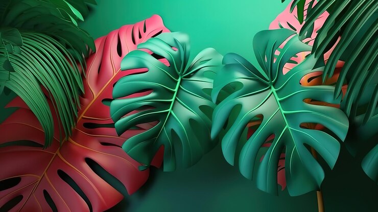 3d render papel tropical hojas selva decoración monstera palm Generative Ai