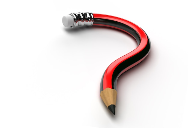 3D Render Pencil Question Mark Pen Tool Criado Clipping Path Incluído no JPEG Easy to Composite.