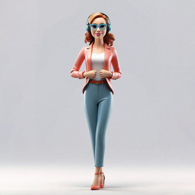 Foto 3d render de un personaje de marketing de mujer de negocios aislado en el marketing digital fresco de white