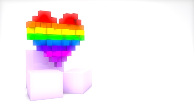 3d render pixel colorido corazón con cubos aislado sobre fondo blanco con espacio de copia