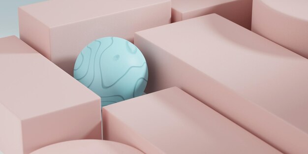 3d render podio azul y rosa con fondo azul Estilo minimalista para presentación de marca