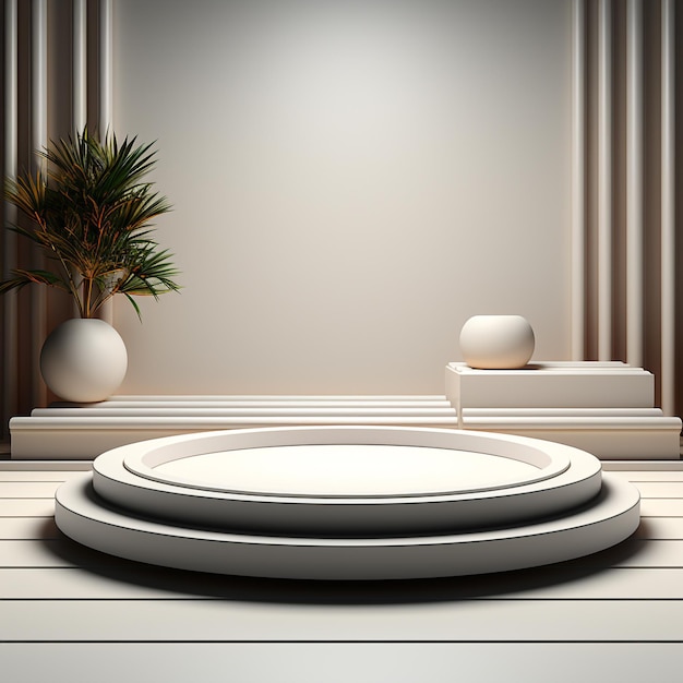 3d Render un podio circular blanco en un fondo moderno