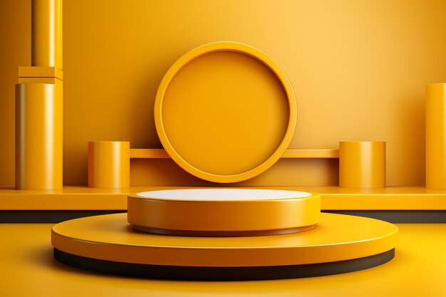 3D Render podio de círculo amarillo con un fondo moderno, elegante y dinámico