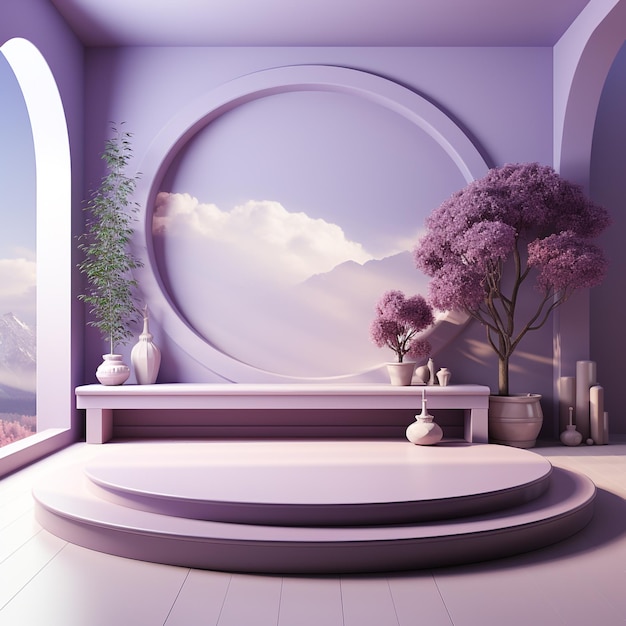 3D Render podio de círculo púrpura sobre fondo moderno