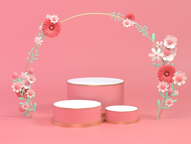 3D render podio de diseño floral para productos cosméticos