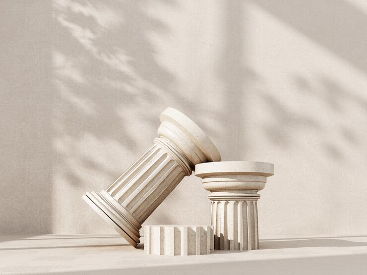 3d render podio en forma de clásico griego pilar dórico para la publicidad