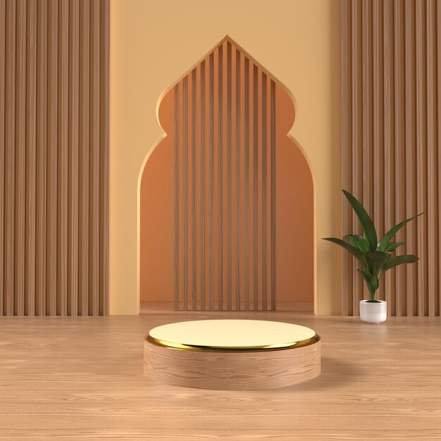 3D render podio islámico para la venta de Ramadán