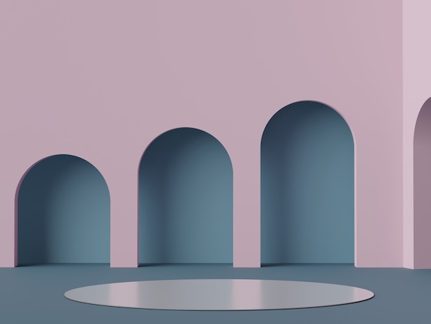 3d render pódio mínimo em azul e lilás para simulação e exibição de produtos