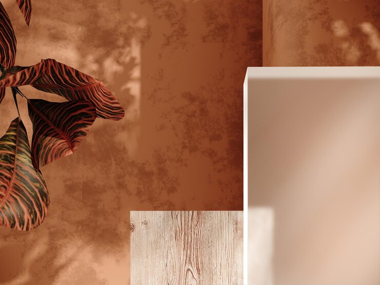 3d render podio natural de otoño con ramas y hojas