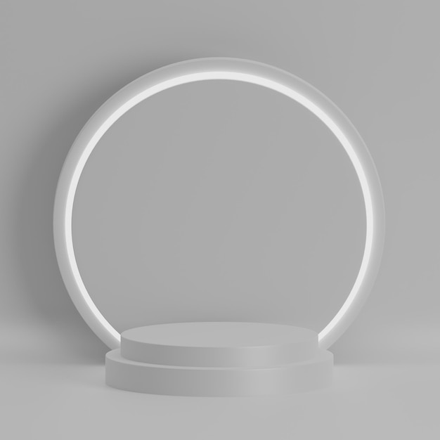 3D render pódio redondo branco mínimo com círculo de brilho de luz para exibição do produto