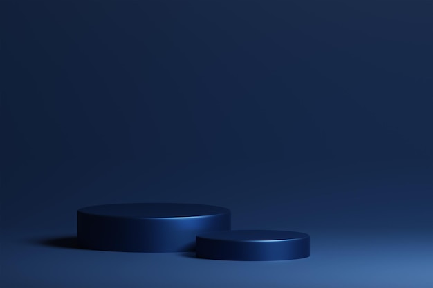 3D-Render-Podium für die Anzeige von Luxusprodukten auf blauem Hintergrund