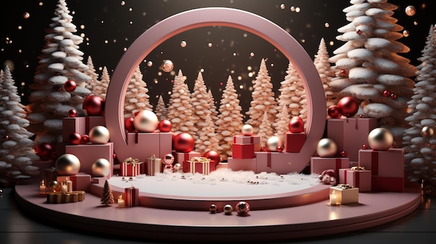 3D-Render-Podium mit fröhlicher Weihnachtsatmosphäre