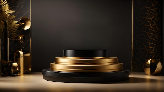 3D-Render-Podium schwarz und gold für die Produktdarstellung 03