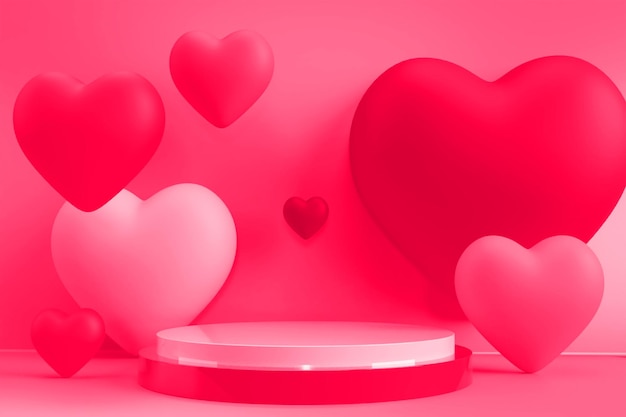 3D-Render-Podium-Valentinsgruß-Rosa-Farbe-Herz-Symbol