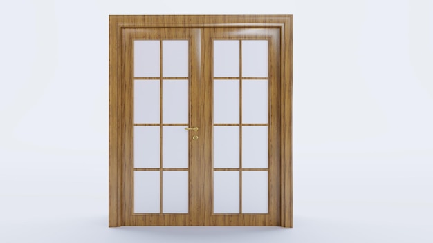 3D Render de puerta cerrada de madera aislado sobre fondo blanco.