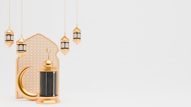 3D Render Ramadan Fondo con linterna y adornos islámicos para la plantilla de bandera