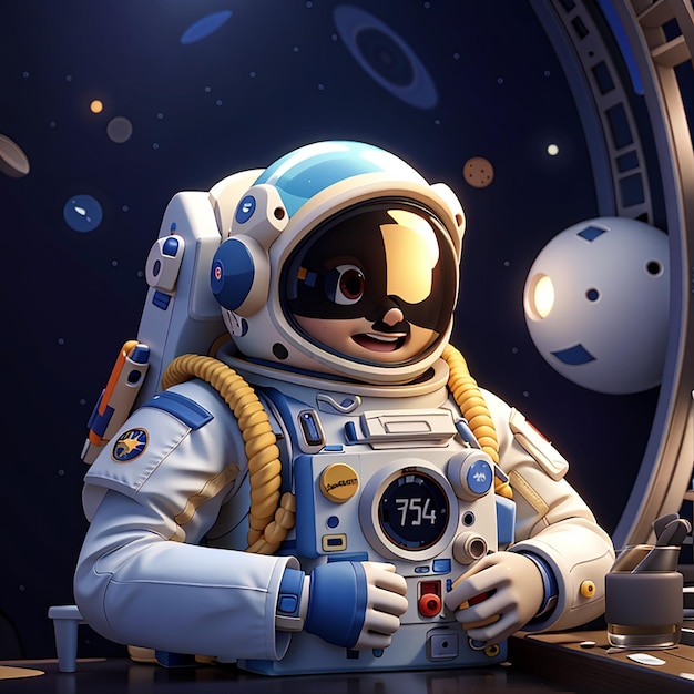 3D-Render-Raumfahrer-Astronaut mit Wecker 3D-Illustrationsdesign